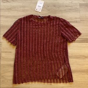 Zara maroon distressed shirt